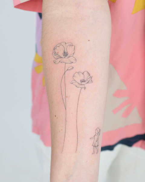 fine line flower tattoo by JK Kim