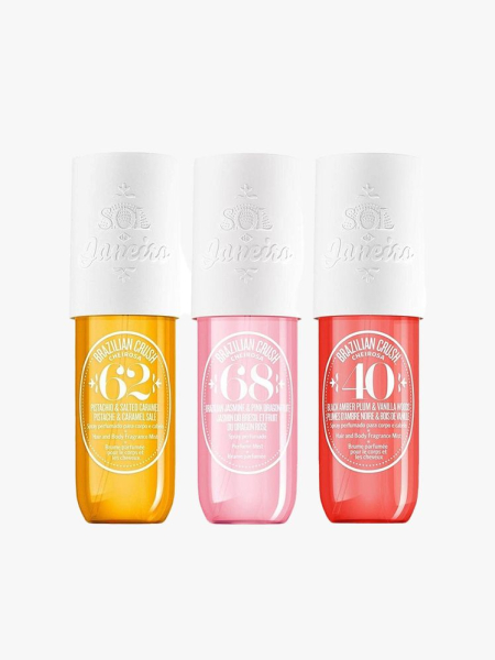 Sol de Janeiro Passport to Paradise Perfume Set three bottles on light grey background